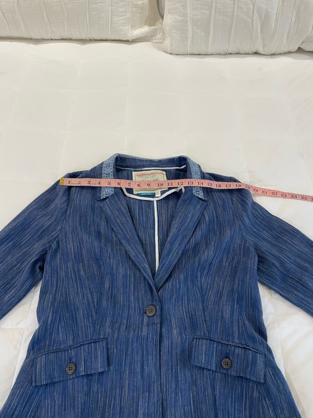 Cartonnier by  Anthropologie Size 12 Blazer In Blue.  Cotton/Linen blend Aztec. - Picture 12 of 15